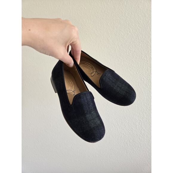 Size 28 US 8c Stubbs & Wooten Velvet Blue Green Plaid Slippers - Picture 5 of 5